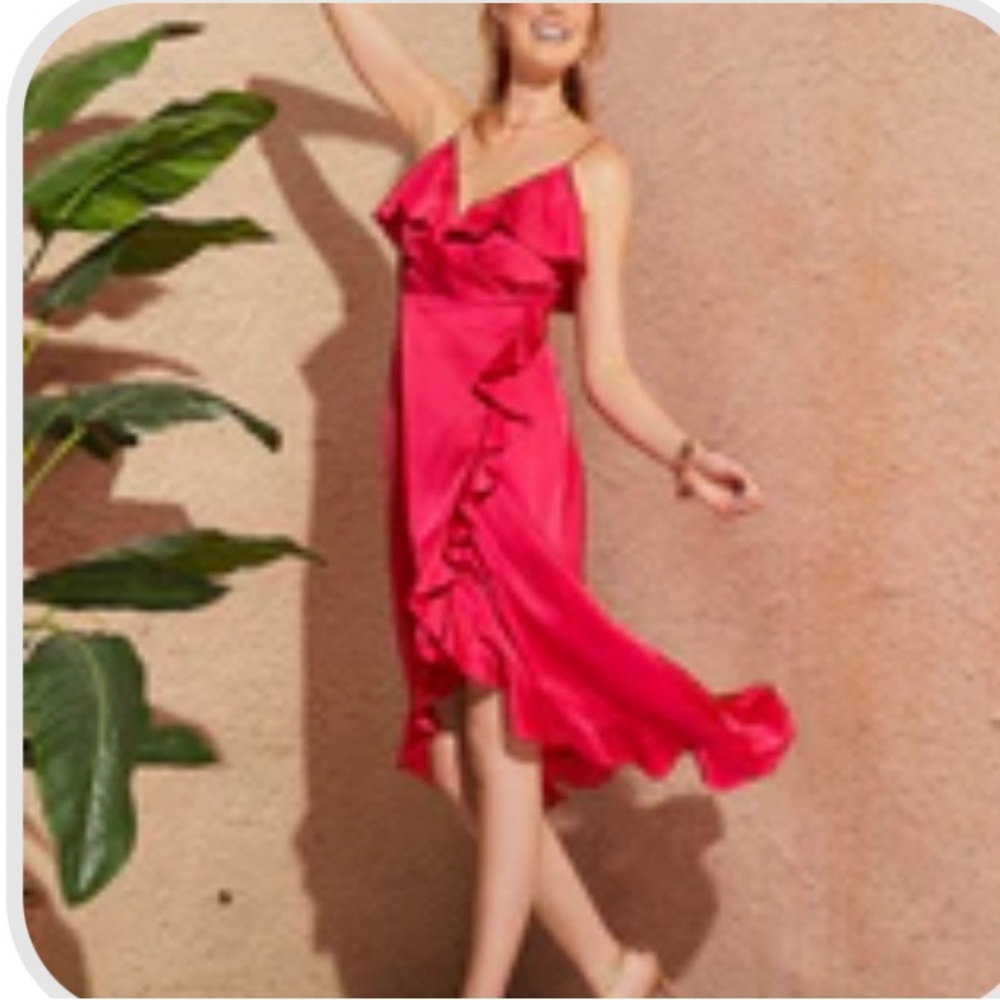 Le Château satin pink dress with ruffles